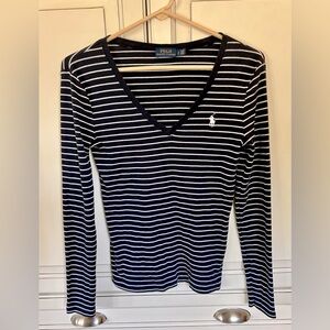 Polo Ralph Lauren navy/white long sleeved shirt very nice condition size small